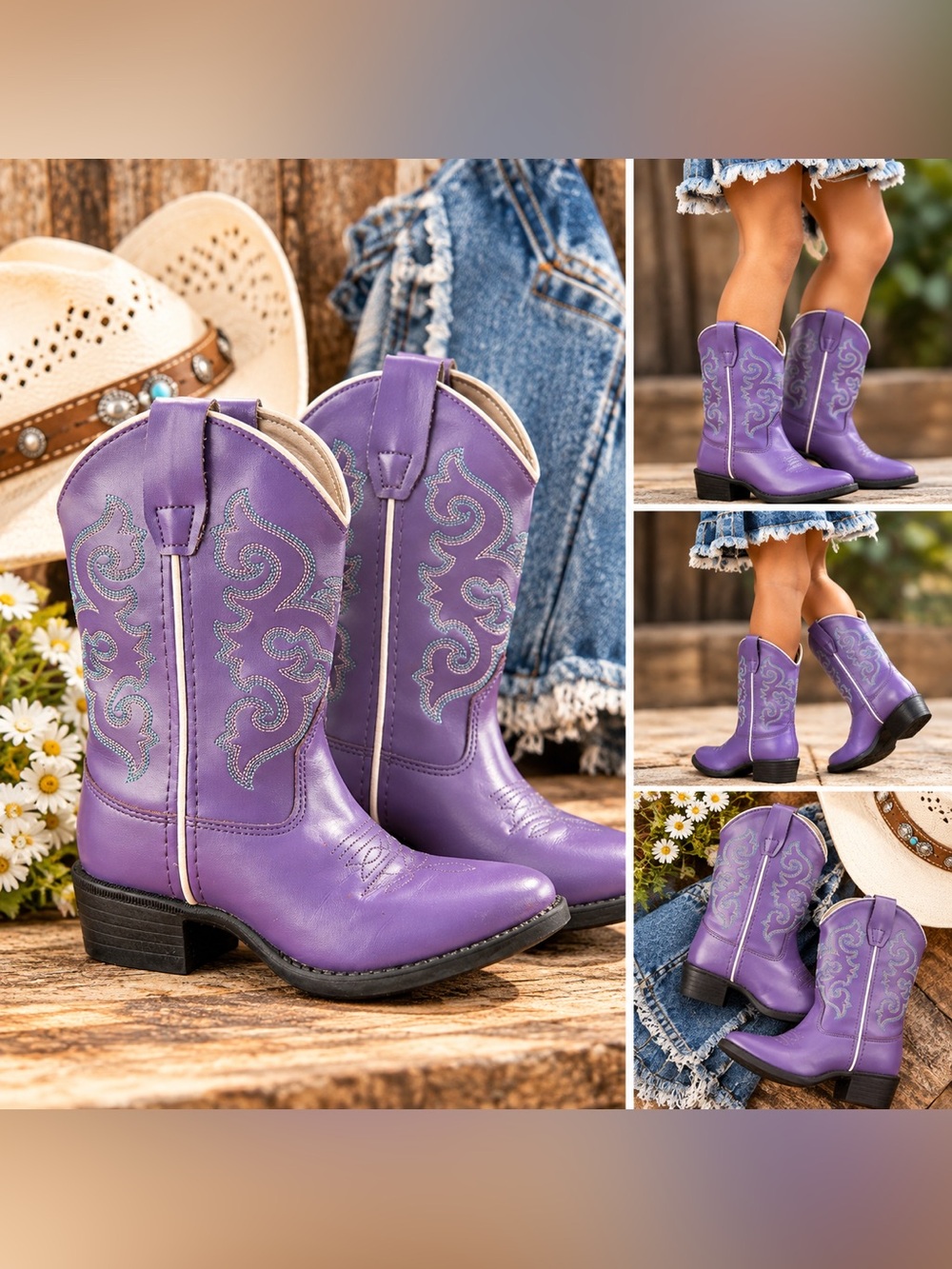 Old West Purple Girls' Western Cowboy Boots